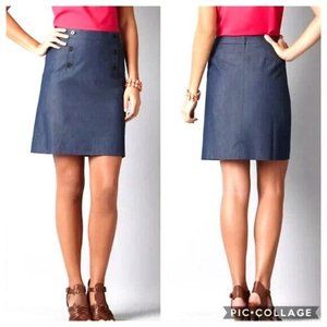 NWT LOFT Womens Skirt 4 Polished Denim Chambray Double Breasted Mini Pencil Blue
